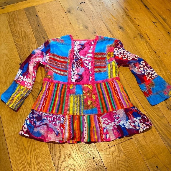 Calessa Fiesta Patchwork Print Boho Hippie Festival Square Neck Top Sz SMALL - Picture 10 of 11